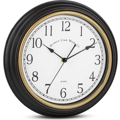 Decorative Black Wall Clock 12 Inch Silent Non Ticking Battery Operated Vintage Elegant