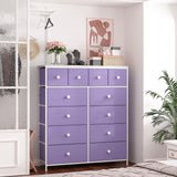 Purple Dresser, Dresser for Bedroom with 12 Drawers, Tall Dresser with Wooden Top and Metal Frame