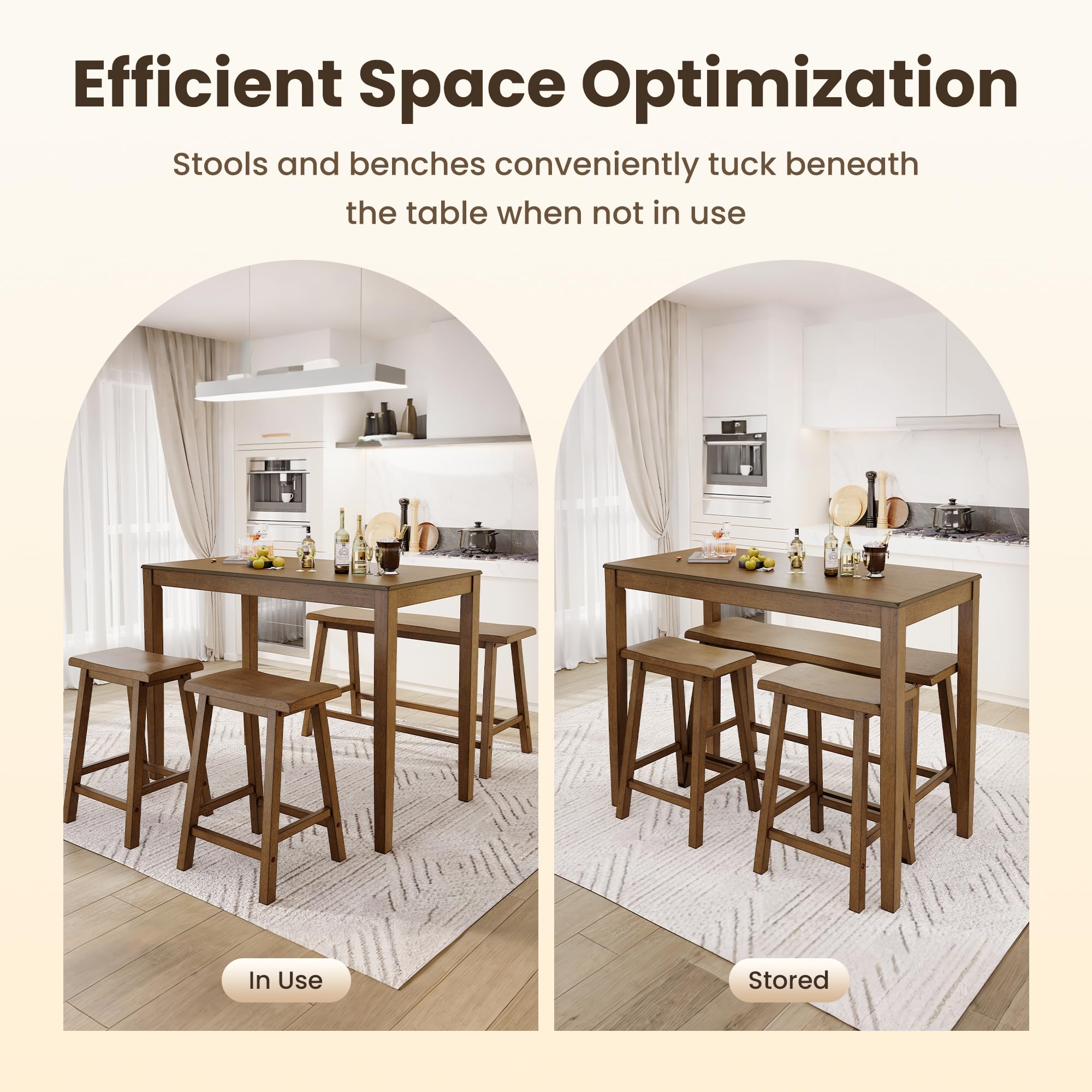 Counter Height Dining Set for 4 - Rustic Farmhouse Table with Bench