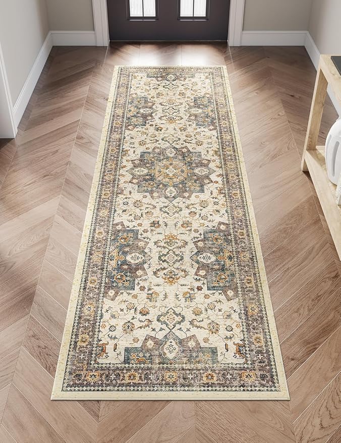 Boho Runner Rug-2x6 Washable Distressed Hallway Runner Oriental Medallion Carpet