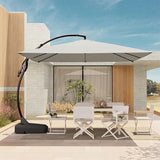 10'x10' Patio Offset Umbrella Aluminum Large Square Cantilever Umbrella with Base Included for Deck Porch (Black & White,