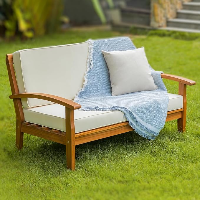 Lucille 800lbs Capacity Acacia Patio Loveseat, FSC Certified 2 Seater Outdoor Sofa