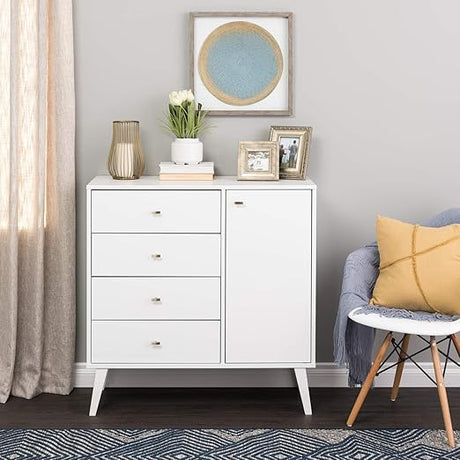 Milo Mid-Century Modern 4-drawer Chest with Door, Drifted Gray