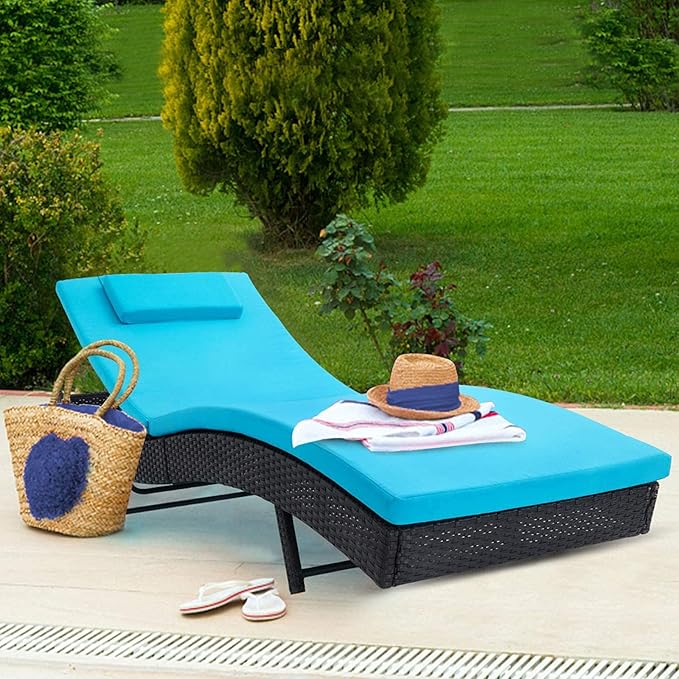 Outdoor Lounge Chair, Patio Wicker Adjustable Backrest Double Chaise Lounge