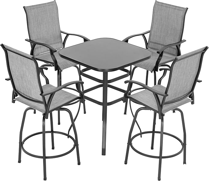 3 Piece Outdoor Patio Bar Set, Patio Bar Furniture Set, Outdoor Tempered Glass Square Bar Table