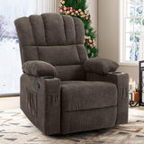 Rocker Recliner Chair with Massage and Heat, Fabric Recliner Chair,Manual Rocking Recliner Chair with 2 Cup Holders, USB Charge Port and Side Pocket,Brown