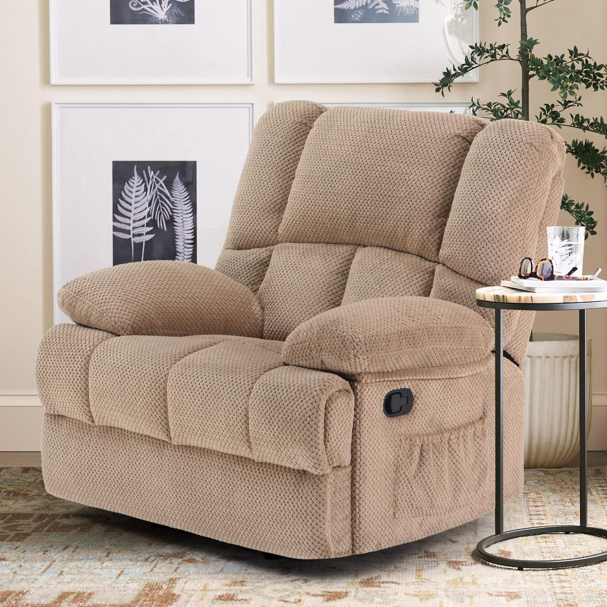 Oversized Rocking Rocker Recliner Chair for Living Room Adults, Camel