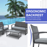 4 Pieces Outdoor Patio Furniture, Wicker Conversation, Modern Bistro Set