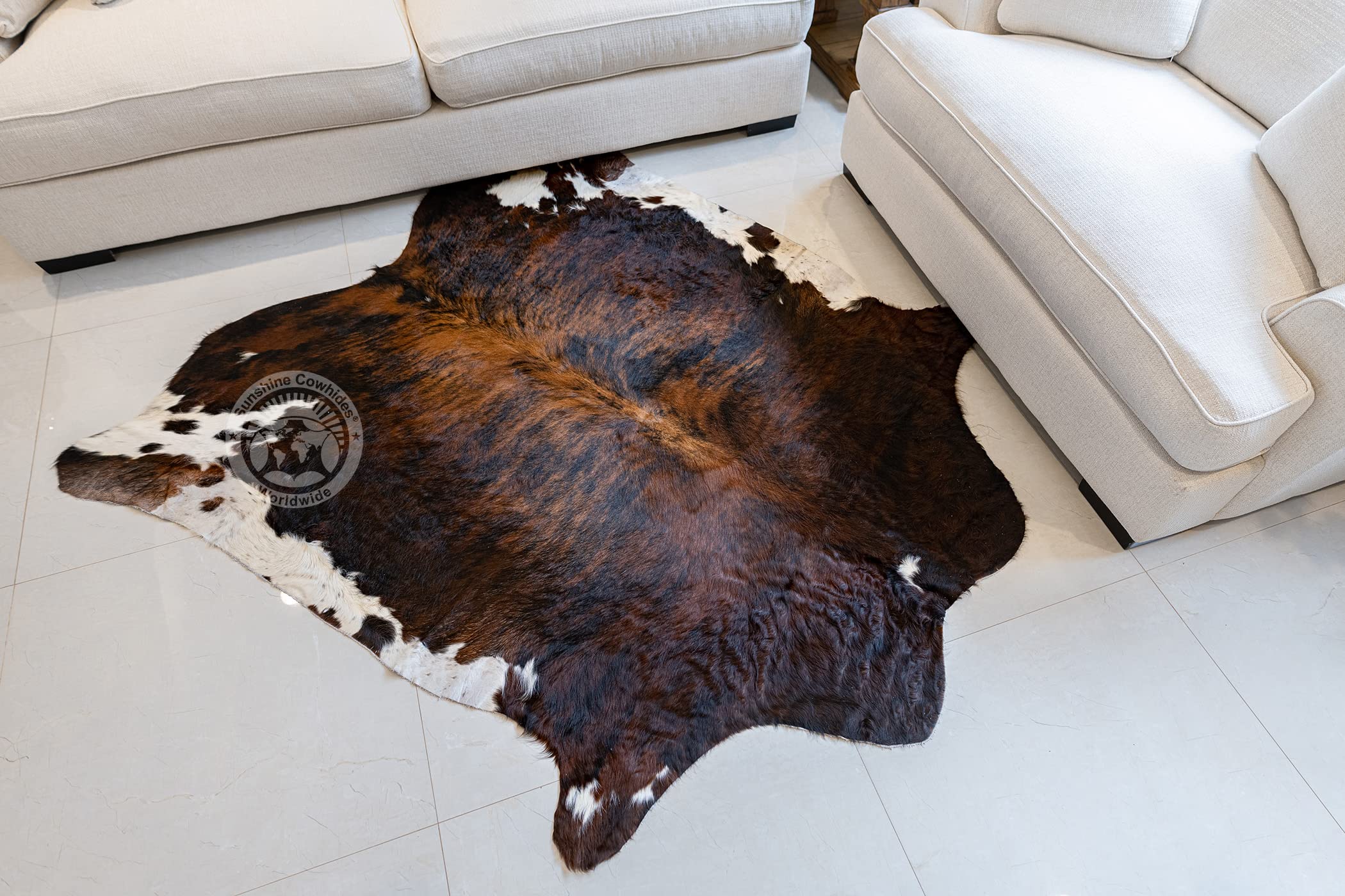 100% Genuine Dark Brindle Tricolor Cowhide Rug - Modern Style Animal Skin Rug & Floor