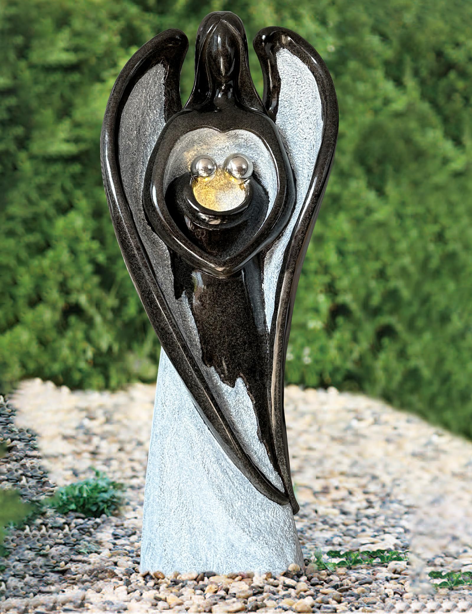 Heartwarming Angel Water Fountain Resin Indoor Outdoor Décor with LED Lights Black Gray