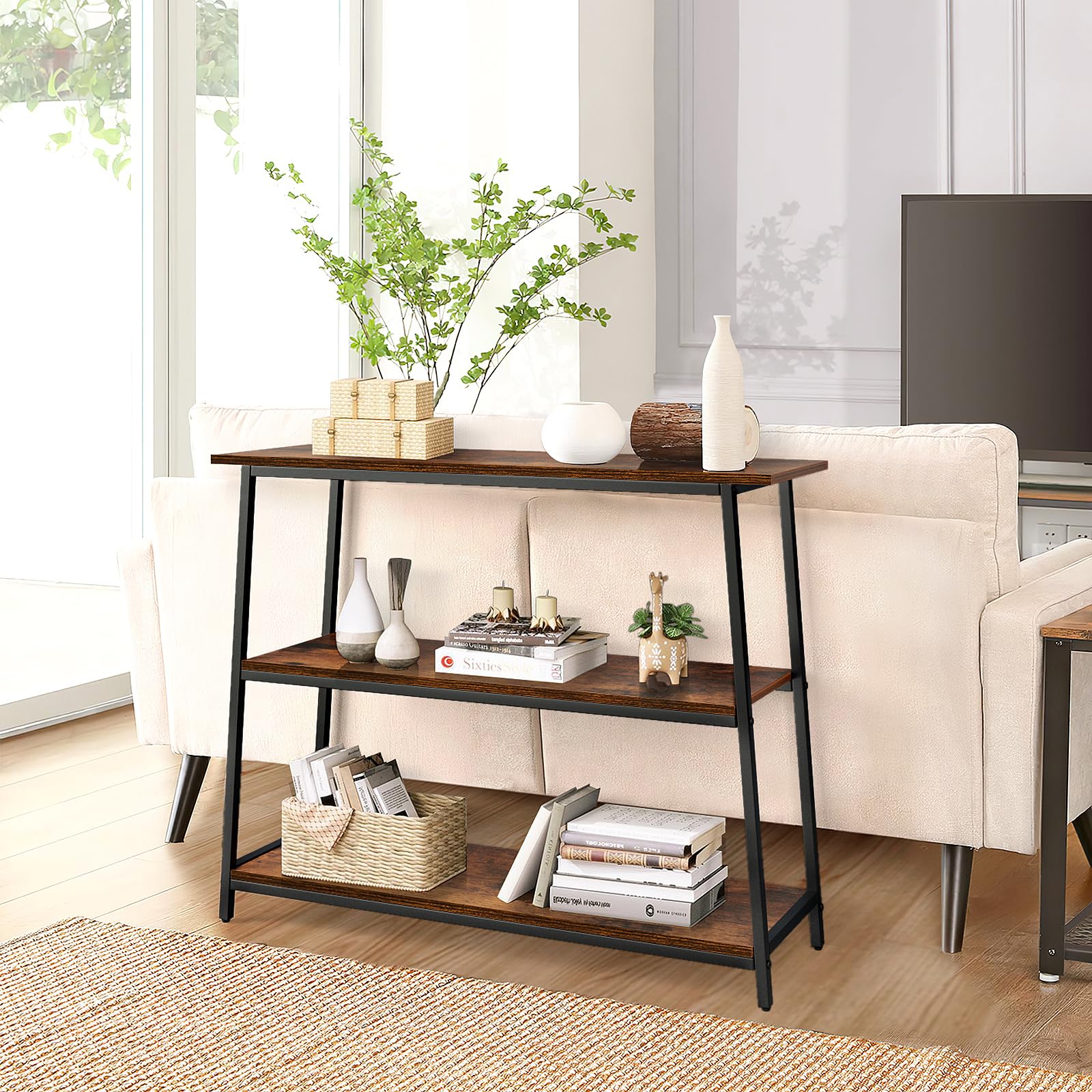 Narrow Console Table, Behind Couch Table, 39.4 Inch Sofa Table, 3-Tier Entryway Table,