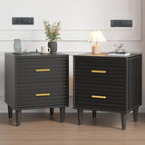 Night Stands with Charging Station, Mid Century Modern Nightstand, Fluted Bedside