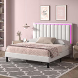 Queen Bed Frame with LED Lights, Upholstered Bed Frame Queen with Headboard