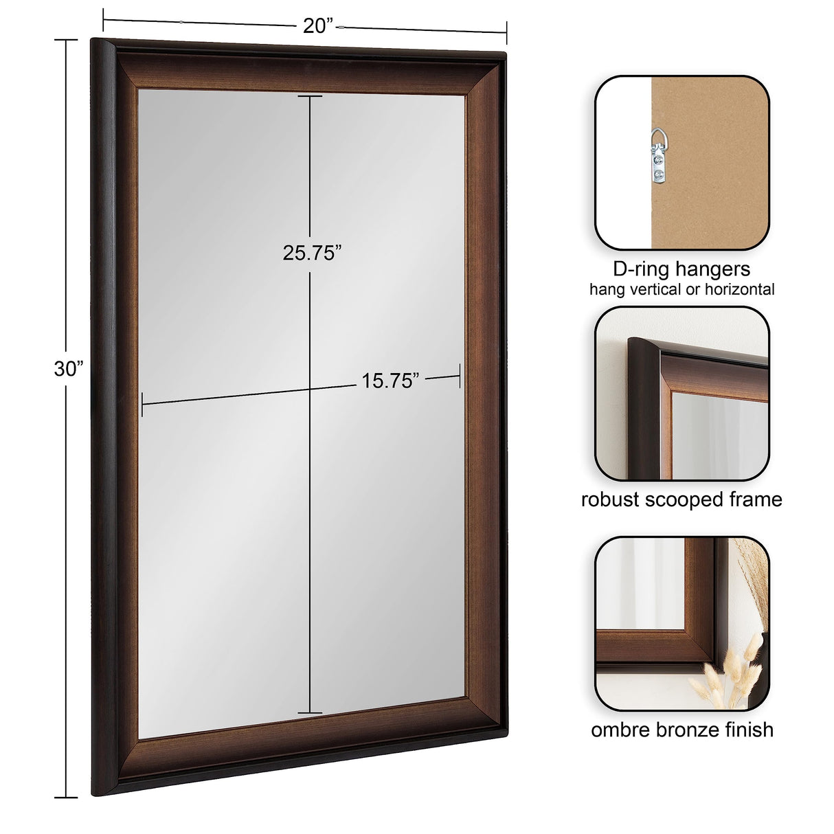 Gotley Transitional Rectangle Scooped Wall Mirror with Unique Ombre Finish