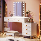 5-Drawer White Vanity Desk, Modern Extendable Makeup Desk with Acrylic Base and Legs, Small Dressing Table for Women Girls, Multifuctional Vanity Table for Bedroom