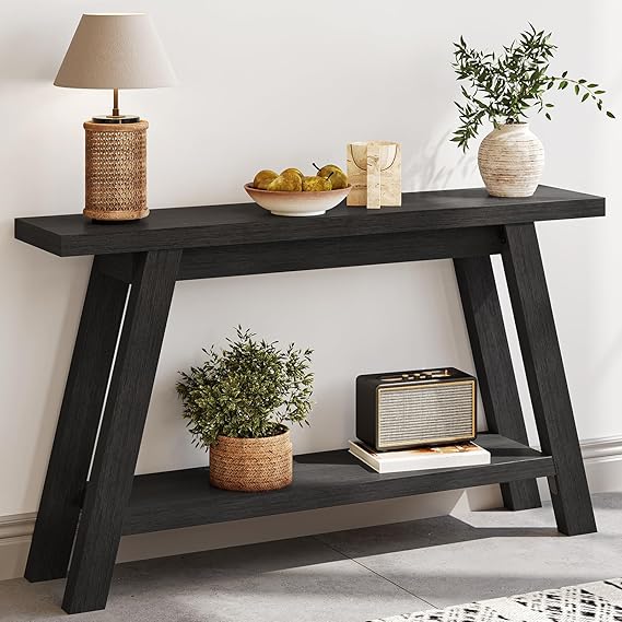 55-Inch Console Table with Storage - 2-Tier Narrow Wood Entryway Table