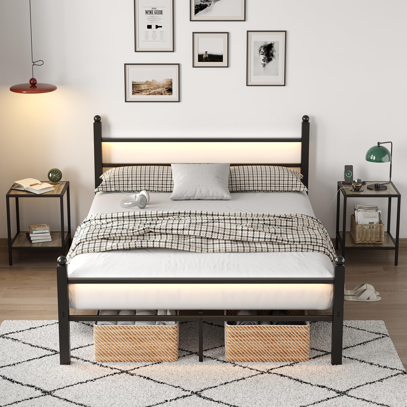 Full Bed Frame with Headboard and Footboard,Heavy Duty Steel Slats Support Metal Bed