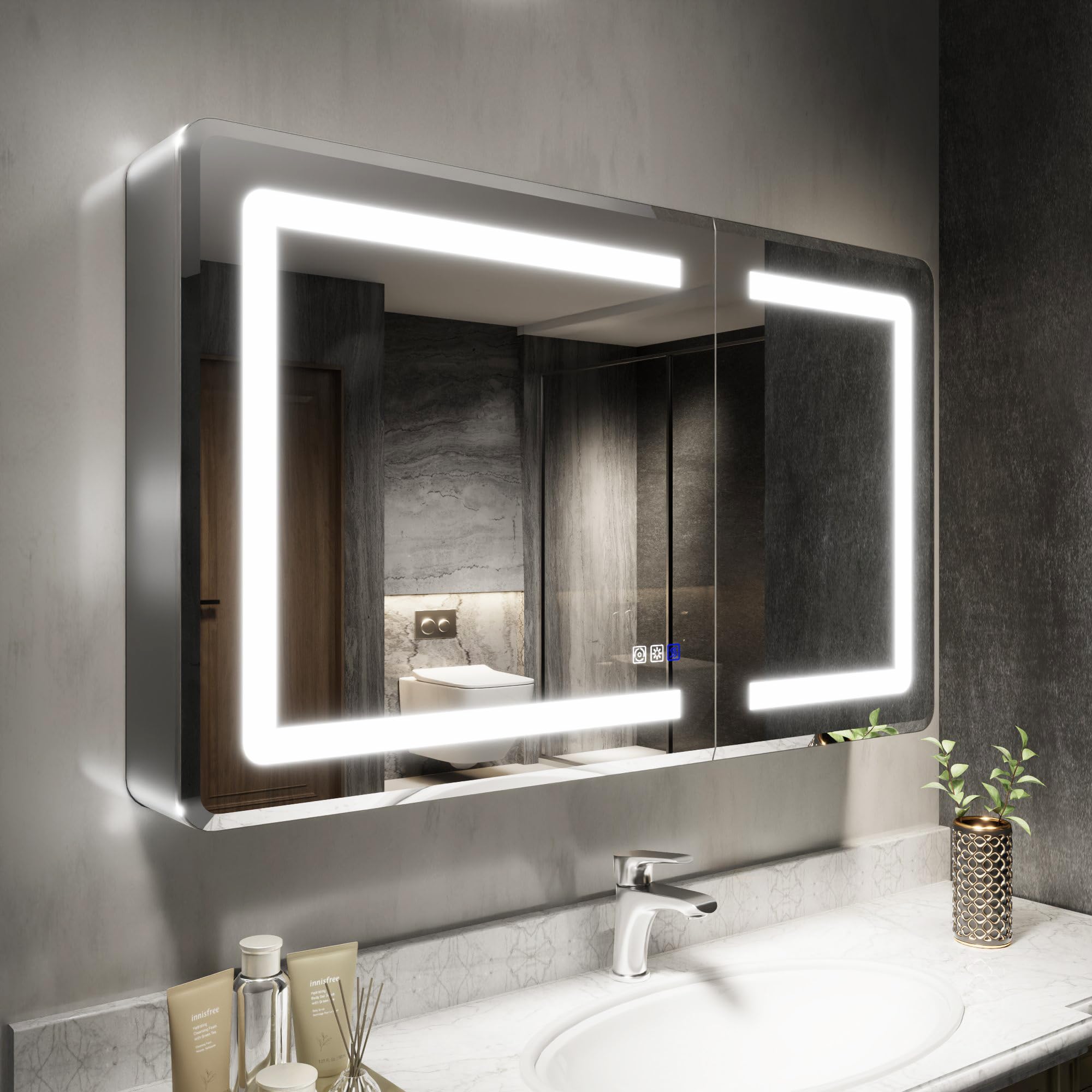 40x24 Lighted Medicine Cabinet with Mirror, Titanium Grey Frame