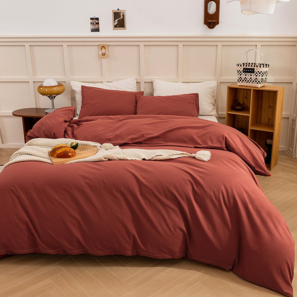 Duvet Cover King Size - Linen Feel Textured Organic Natural 100% Washed Cotton