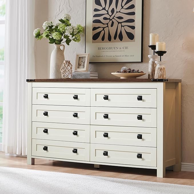 6 Drawer Dresser for Bedroom, 54 Inch Wide Rustic Wood Dresser