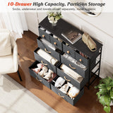 Nicehill Dresser for Bedroom with 10 Drawers, Storage Drawer Organizer, Tall Chest of Drawers for Closet, Living Room, Hallway, Entryway, Fabric Drawers (Black Grey)