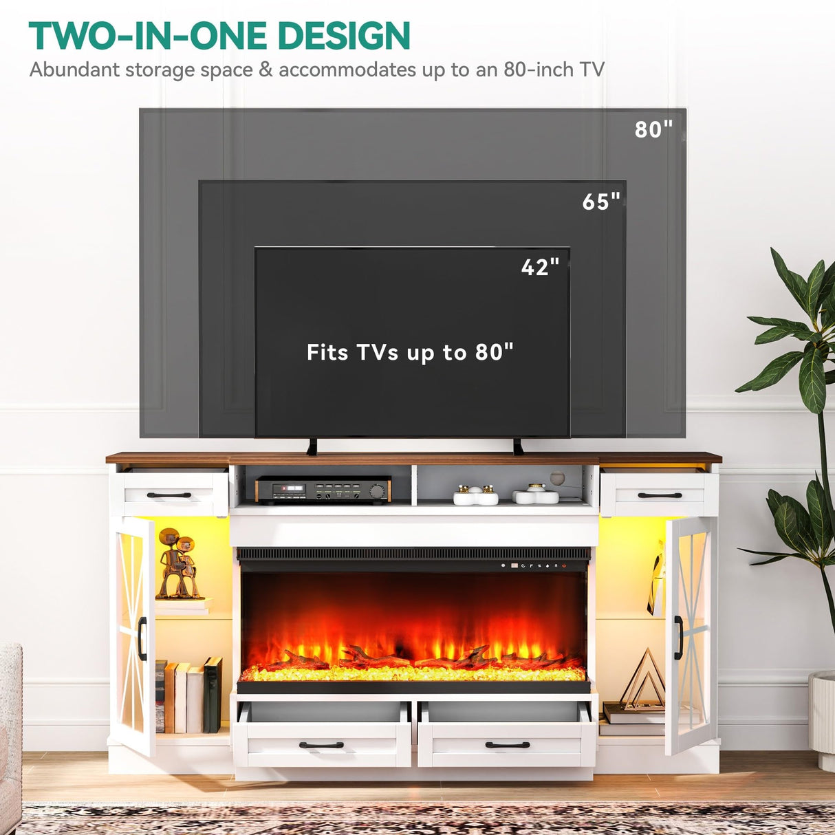 Fireplace TV Stand for 75-80 Inch TV with LED Lighting
