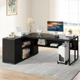 Office Desk with Drawers,55 inches L Shaped Computer Desk with Storage Shelves