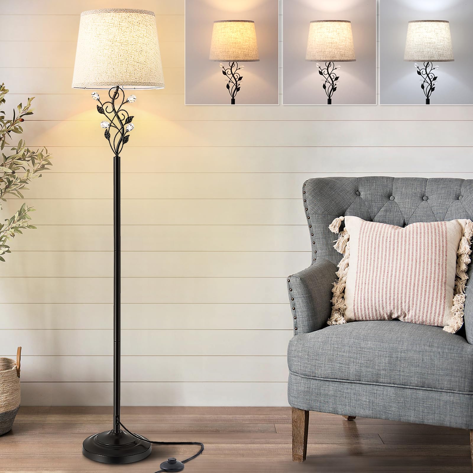 65" Farmhouse Floor Lamp with Rustic Leaf Design - 3 Color Temperatures