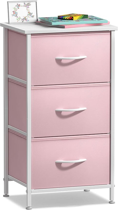 Nightstand Storage Organizer Chest with 3 Drawers - Kids Girls