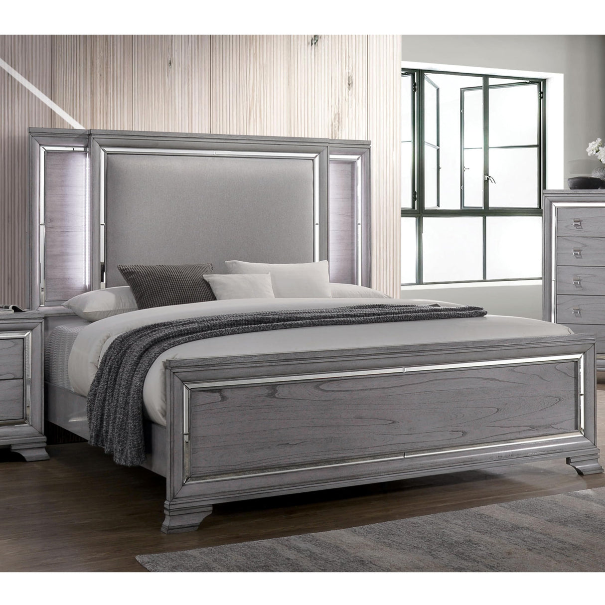 Zenka Wood Frame 2-Piece Bedroom Set, California King-size Bed Padded Headboard