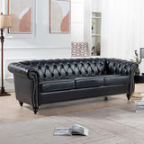 Chesterfield PU Leather Sofa, Upholstered PU Sofa with Tufted Back