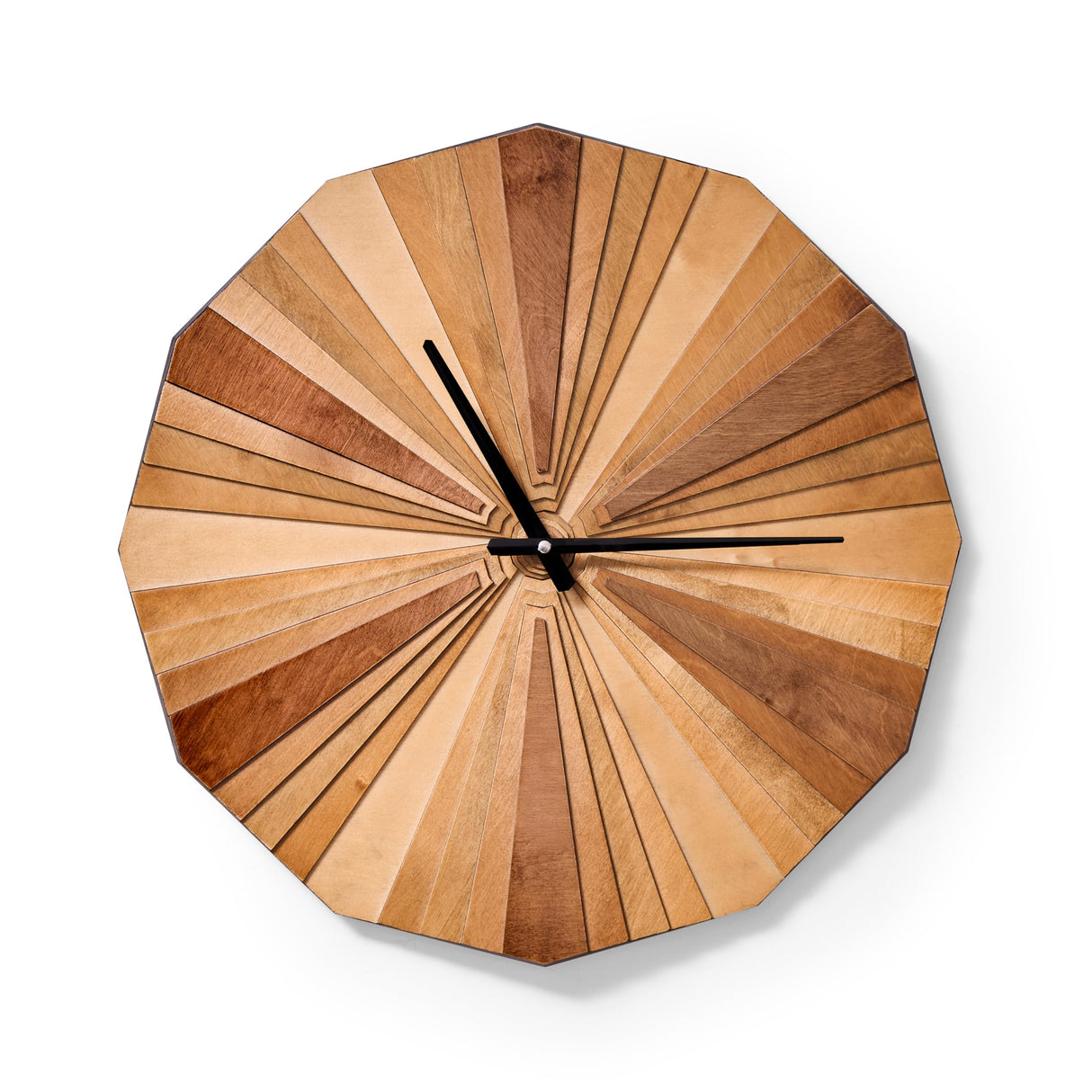 Parametric Verso Wood Wall Clock, 3D Birch Plywood Layered Acoustic Wooden