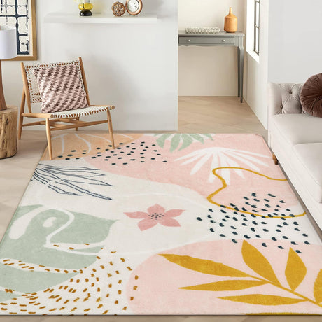 Pink Washable Rugs 8x10 - Non-Slip Backing Large Living Room Carpet Low Pile