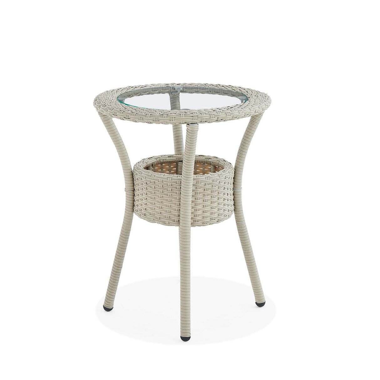 All-Weather Wicker Outdoor Round Glass-Top Accent Table with Storage