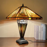 Capulina Tiffany Lamp Stained Glass Table Lamp 3-Light 16X16X24 Inches Mother-Daughter Vase Amber Brown Mission Tiffany Style Desk Reading Lamp for Living Room Bedroom Study Home Office