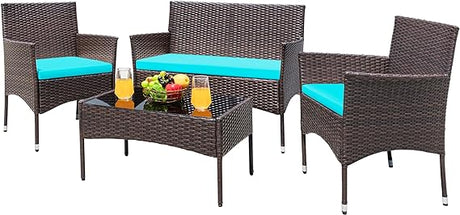 Patio Furniture 4 Pieces Conversation Sets Outdoor Wicker Rattan Chairs