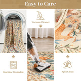 8x10 Washable Area Rug - Beige Botanical Print