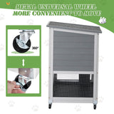 Rabbit Hutch with Balcony - Small Animal House Bunny Cage on Wheels for Indoor Outdoor