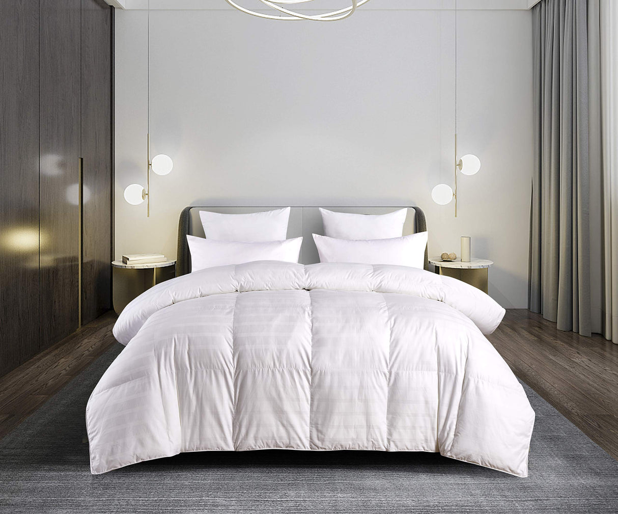Blue Ridge Home Fashions Luxury 600 Thread Count Windowpane Pattern Oversize Down Alternative Comforter - Hypoallergenic Polyester Fill, King, White
