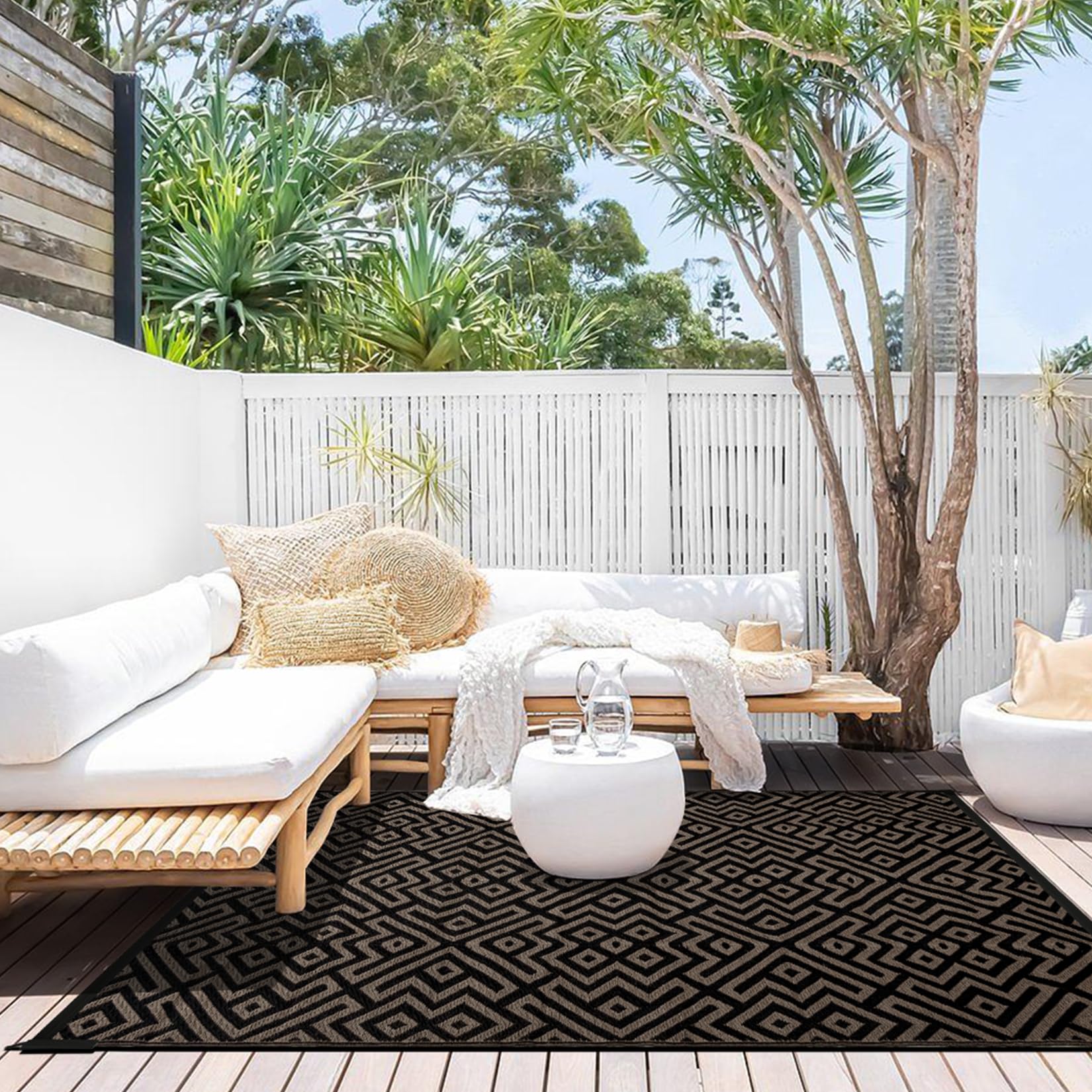 Outdoor Rug 6x9ft Waterproof for Patios Clearance, Reversible Plastic Straw