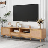 Rattan TV Stand for TVs up to 85" - Boho Entertainment Center with Storage