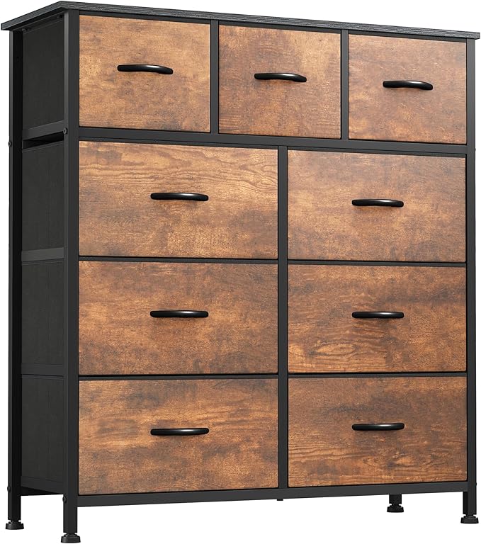 Dresser with 9 Drawers - Fabric Storage Tower, Tall Chest Organizer Unit