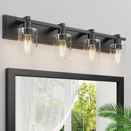 Bathroom Vanity Light, 3 Light Brushed Nickel Bathroom Light Fixture with Thickened Seeded Glass
