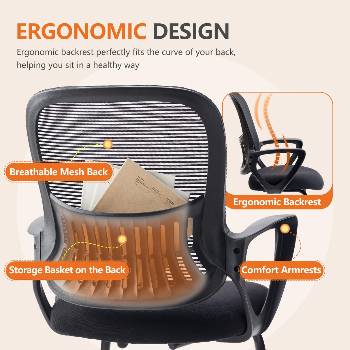 Office Sled Base Guest Chair, Mesh Computer Desk Chair with Lumbar Support Armr