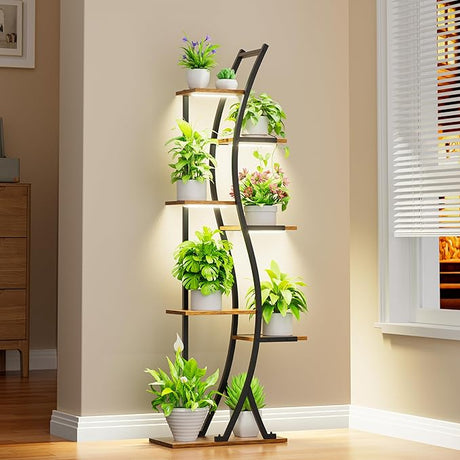 62" Tall Plant Stand with Grow Light Indoor, 7 Tiered White Plant Shelf for Indoor Plants