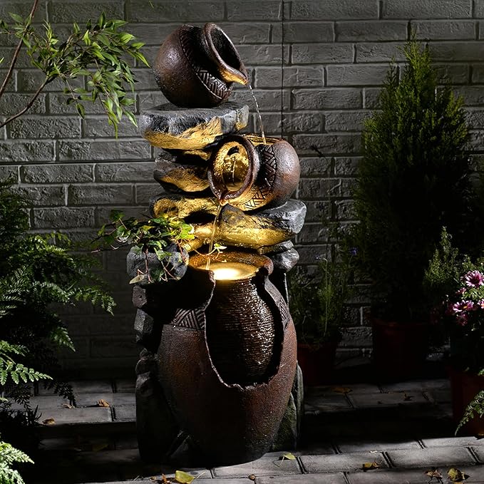 33.9 Inch Waterfall Fountain Outdoor Garden for Patio, Backyard, Deck, Porch and Home