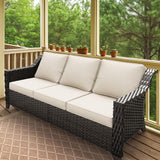 77'' Patio Sofa, All Weather Outdoor Rattan Wicker 3-Seat Sofa