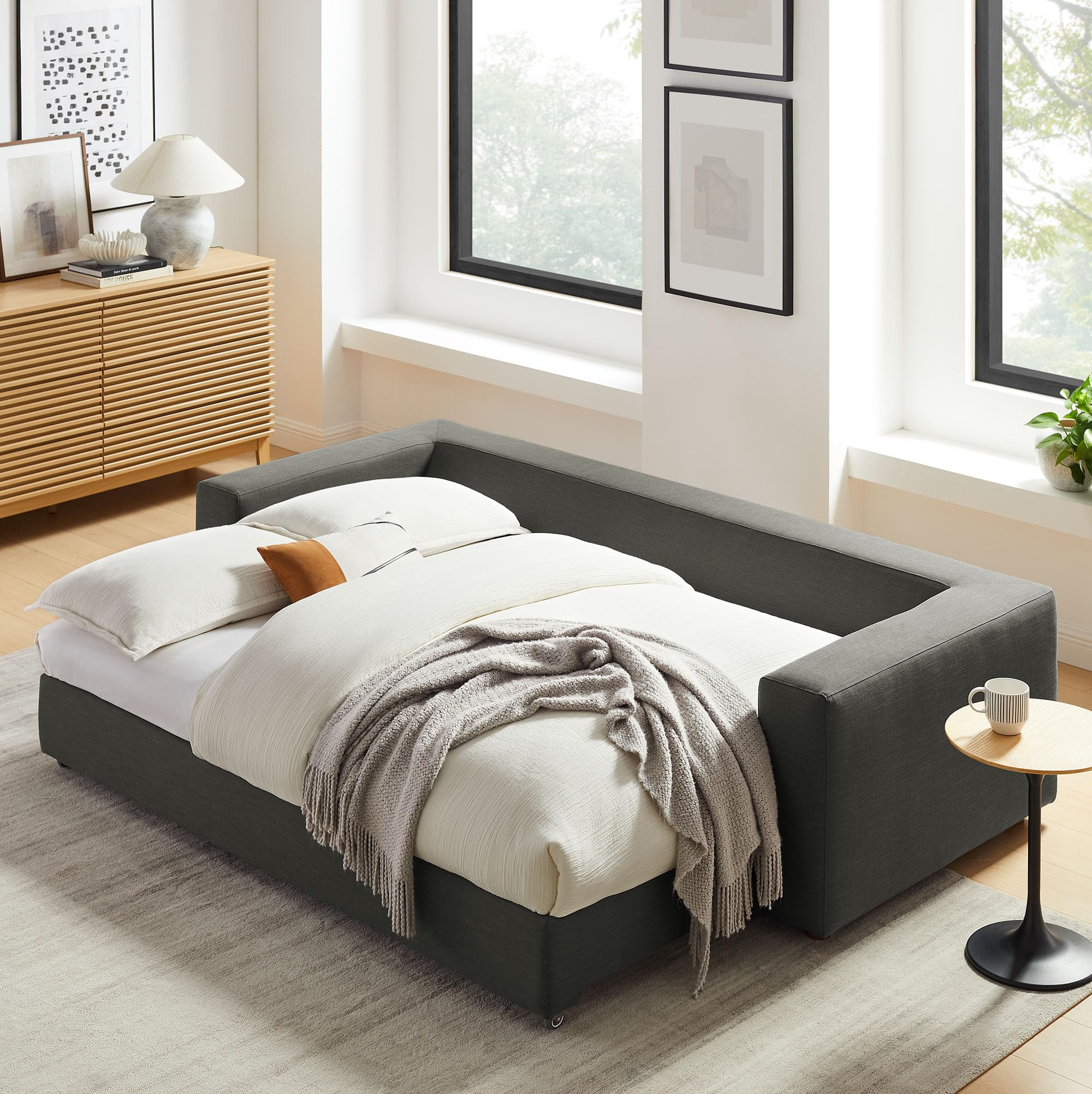 Commix Down Filled Fabric Sleeper Sofa in Gray