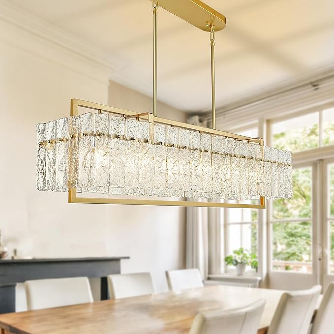 Modern Black Crystal Chandeliers for Dining Room, Luxury Water Ripple Glass Light Fixture