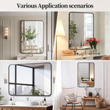 Black Metal Framed Bathroom Mirror 24x36 - Set of 2 Rounded Rectangle Vanity Mirrors